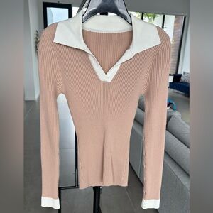 Ribbed V-Neck Sweater with Contrast Trim